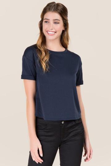 Rolla Coster Cici Roll Sleeve Lattice Back Tee - Navy