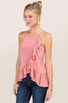 Alya Adora High Neck Ruffle Tank - Rose