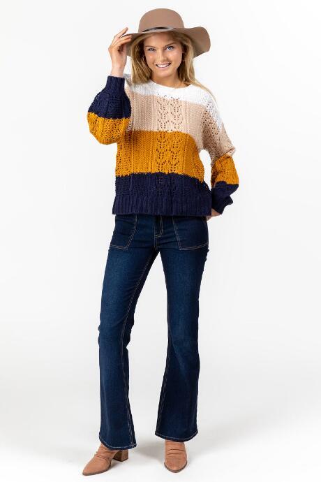 Francesca's Caitly Color-block Sweater - Navy