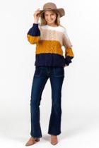Francesca's Caitly Color-block Sweater - Navy