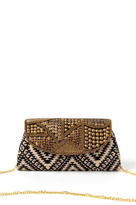 Francesca's Lydia Metal Beaded Clutch - Black/white