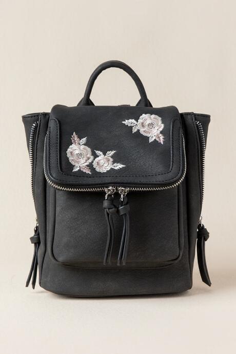 Francesca's Kendall Floral Embroidered Mini Backpack - Black