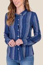 Francesca's Nina Striped Button Down Top - Navy