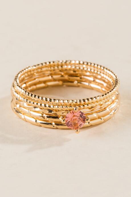 Francesca's Leah Diamond Cut Ring Set - Pink