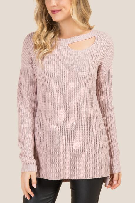 Francesca's Sandy Clavicle Cut Out Sweater - Mauve