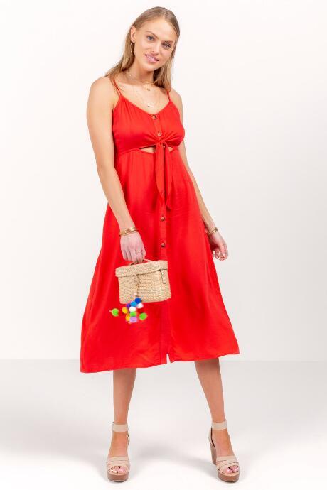 Francesca's Rachael Buttoned Tie Front Dress - Red