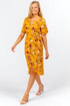 Francesca's Camdyn Floral Wrap Midi Dress - Marigold
