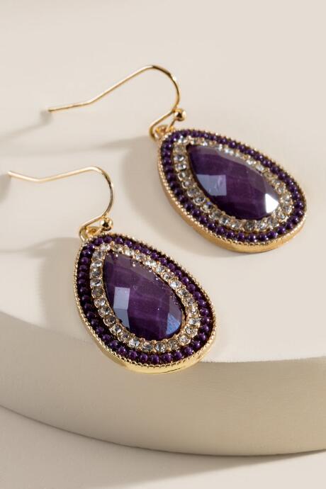 Francesca's Jenny Crystal Trim Teardrop Earrings - Purple