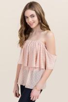 Blue Rain Arya Swiss Dot Cold Shoulder Top - Mauve