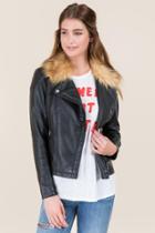 Thread And Supply Meera Faux Fur Collar Moto Jacket - Black