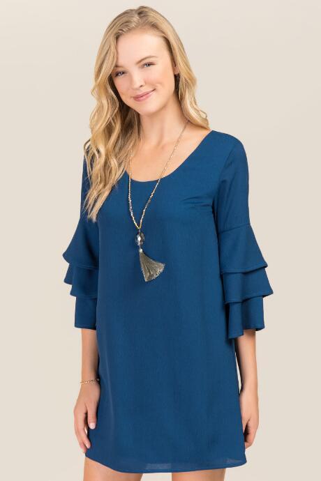 Miami Jasmin Tiered Ruffle Sleeve Shift Dress - Peacock