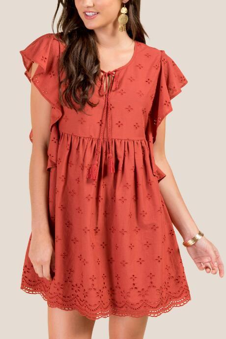 Francesca's Cadence Eyelet Shift Dress - Cinnamon