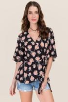 Francesca's Abbie Floral Wrap Top - Black