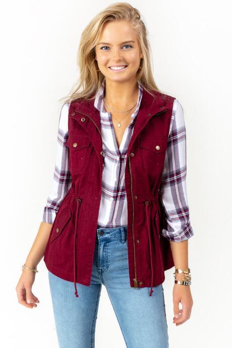 Francesca's Lucinda Utility Vest - Wine