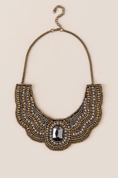 Francesca's Jill Scallop Beaded Bib Necklace - Mixed Plating