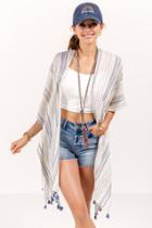 Francesca's Shayla Stripe And Stitch Kimono - Chambray