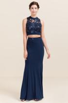 Francesca's Paulina Embroidery Two Piece Prom Dress - Navy