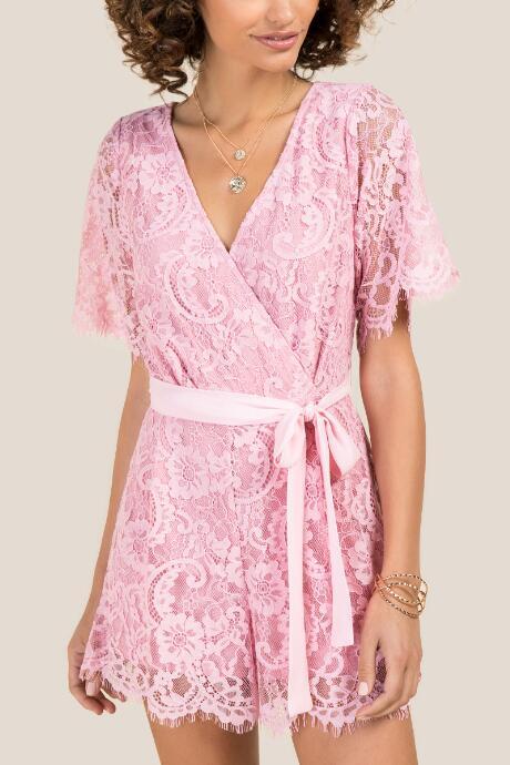 Francesca Inchess Scarlett Surplus Tie Back Lace Romper - Pink