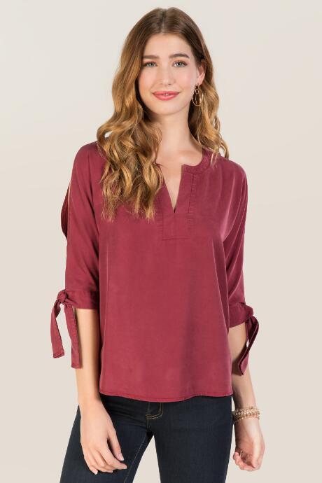 Blue Rain Alivea Quarter Sleeve Cold Shoulder Top - Burgundy