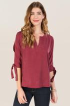 Blue Rain Alivea Quarter Sleeve Cold Shoulder Top - Burgundy
