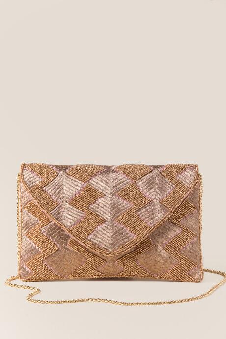 Francesca's Vera Rose Gold Beaded Crossbody Clutch - Rose/gold