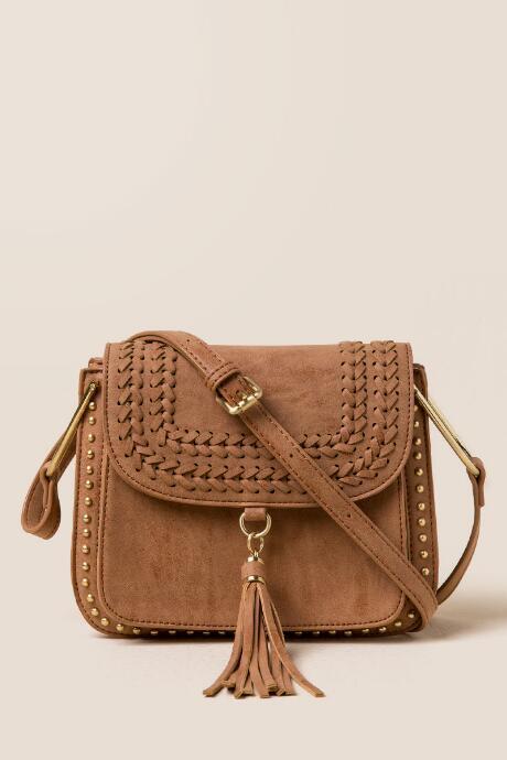 Francesca's Bridget Tech Charger Braided Crossbody - Cognac