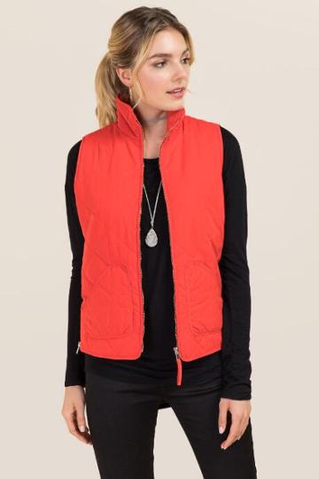 Mi Ami Amabella Quilted Side Zip Puffer Vest - Red
