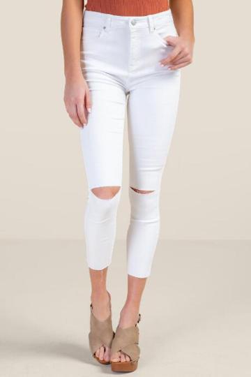 The Group La, Inc. Harper Knee Slit Skinny Jeans - White