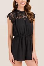 Francesca Inchess Olivia Hi-neck Crochet Romper - Black