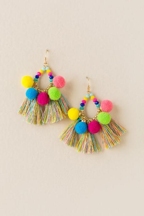 Francesca's Macey Pom Tassel Teardrop Earring - Multi