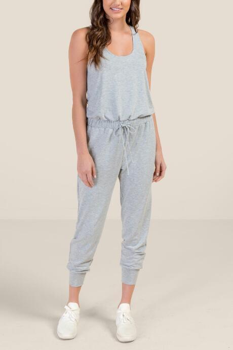 Francesca's Gabrielle Racerback Drawstring Jumpsuit - Heather Gray