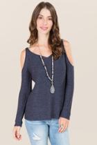 Blue Rain Carissa Cold Shoulder Pullover Sweater - Navy