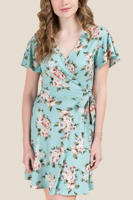 Francesca's Sandi Floral Knit Wrap Dress - Mint
