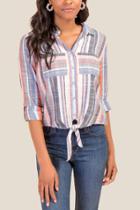 Francesca's Grace Yarn Dyed Button Down Top - Chambray