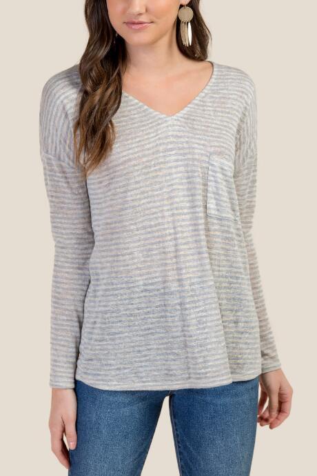 Francesca's Kayleigh Striped Knit Tee - Heather Oat