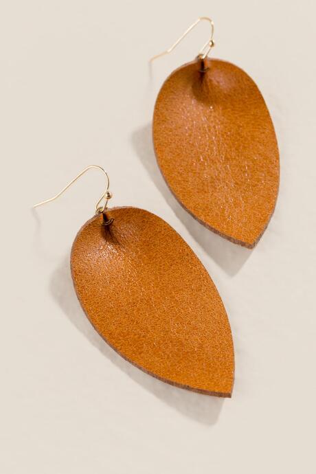 Francesca's Cheyenne Leather Leaf Earrings - Brown