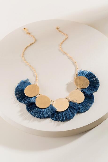 Francesca's Tamra Fanned Tassel Statement Necklace In Teal - Teal