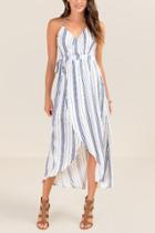 Francesca's Lilah Striped Wrap Dress - Navy