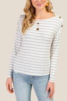 Francesca Inchess Isla Ribbed Knit Stripe Button Shoulder Top - Ivory