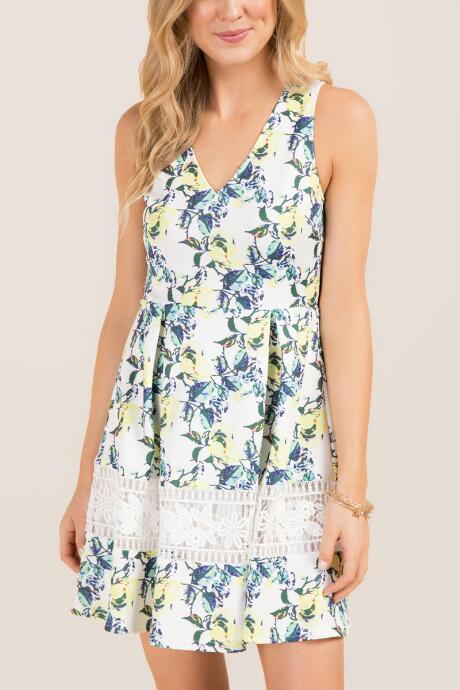 Francesca Inchess Farah V-neck Floral Scuba Dress - White