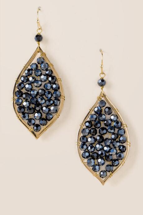 Francesca's Aria Beaded Drop Earring In Navy - Navy