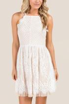 Francesca's Amanda Scalloped Lace Tulle Hem A-line Dress - White