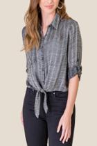 Francesca's Ariana Button Down Tie Front Top - Heather Gray