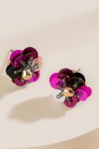 Francesca's Cynthia Floral Sequined Stud Earrings - Raspberry