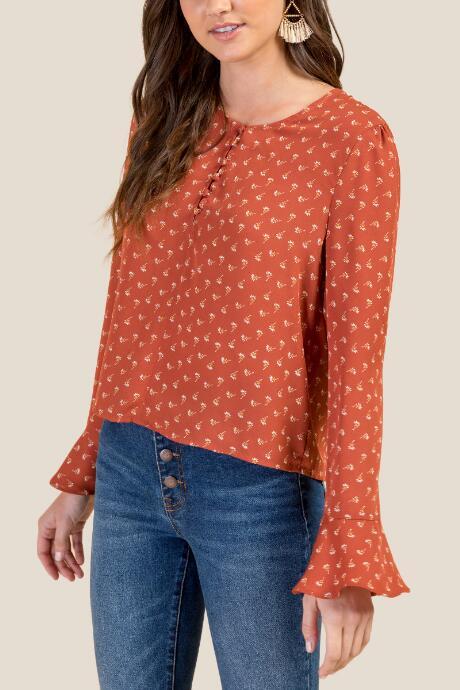 Francesca Inchess Alexandria Flounce Sleeve Button Blouse - Cinnamon