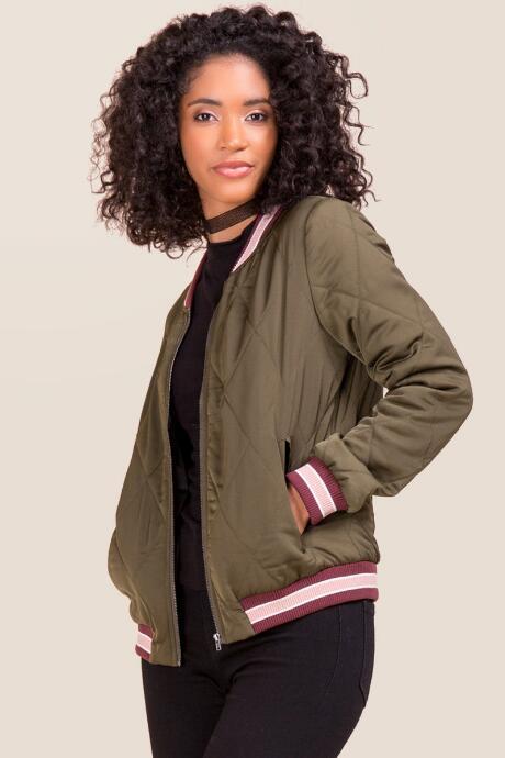 Francesca's Jordan Quilted Bomber Jacket - Olive