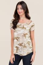 Alya Breanna Cut Out Camo Tee - Dark Olive