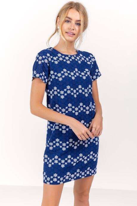 Francesca's Poppy Zig Zag Eyelet Shift Dress - Navy