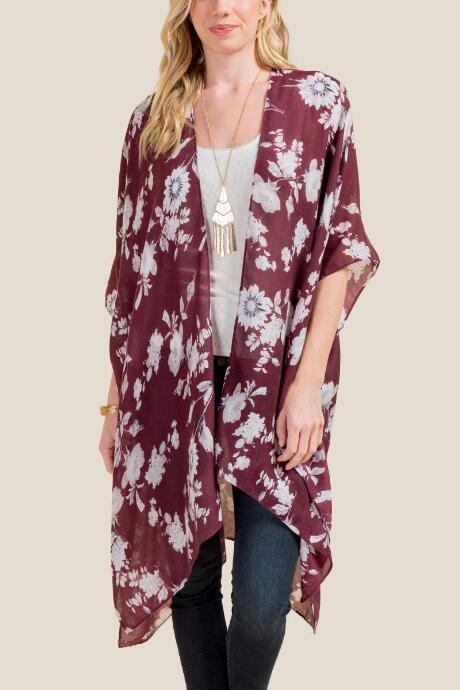 Francesca's Olivia Floral Ruana - Burgundy