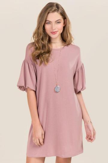 Ayla Maira Poof Sleeve Sweatshirt Dress - Mauve